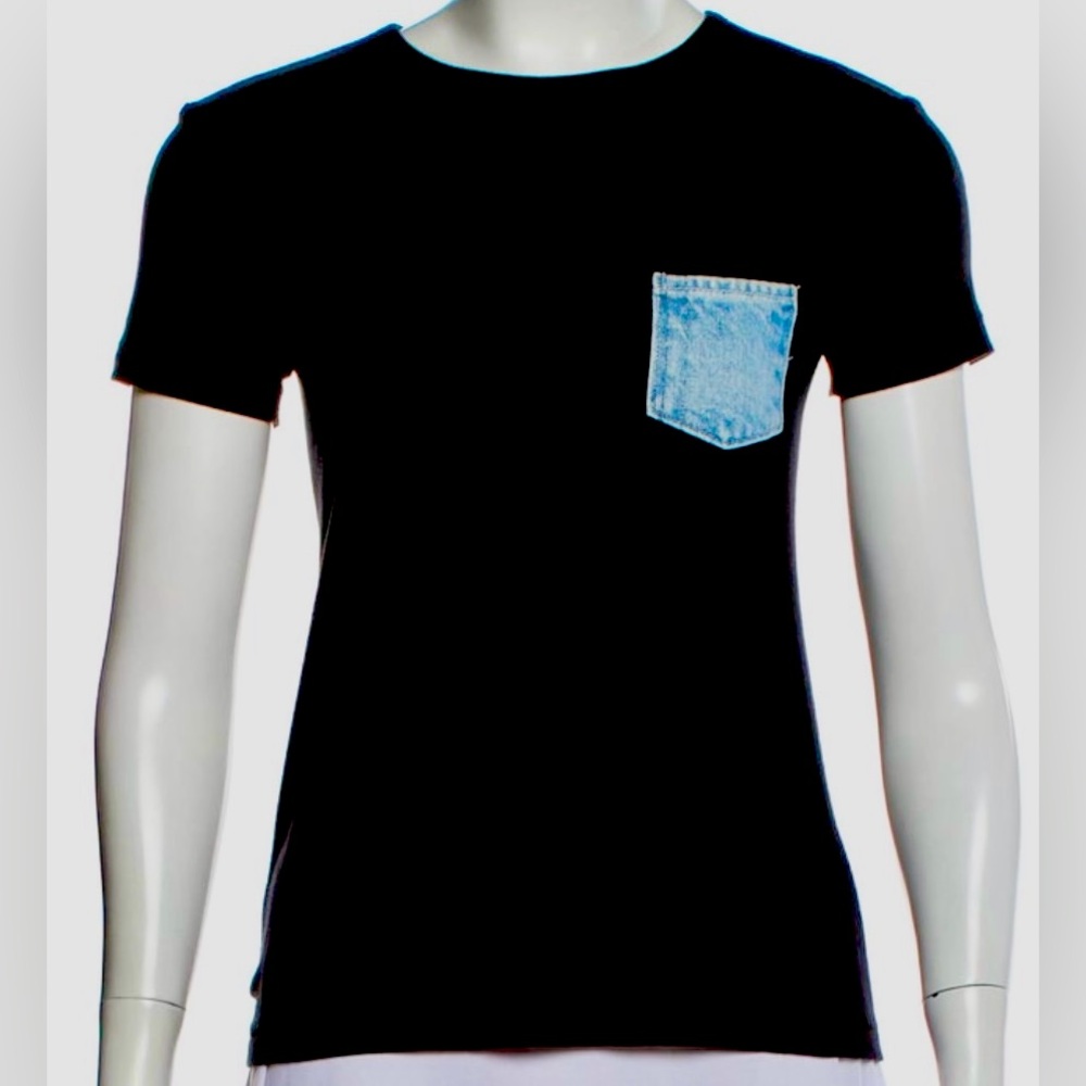 HELMUT LANG Crewneck Jersey Tee with Denim Pocket - Black SZ S